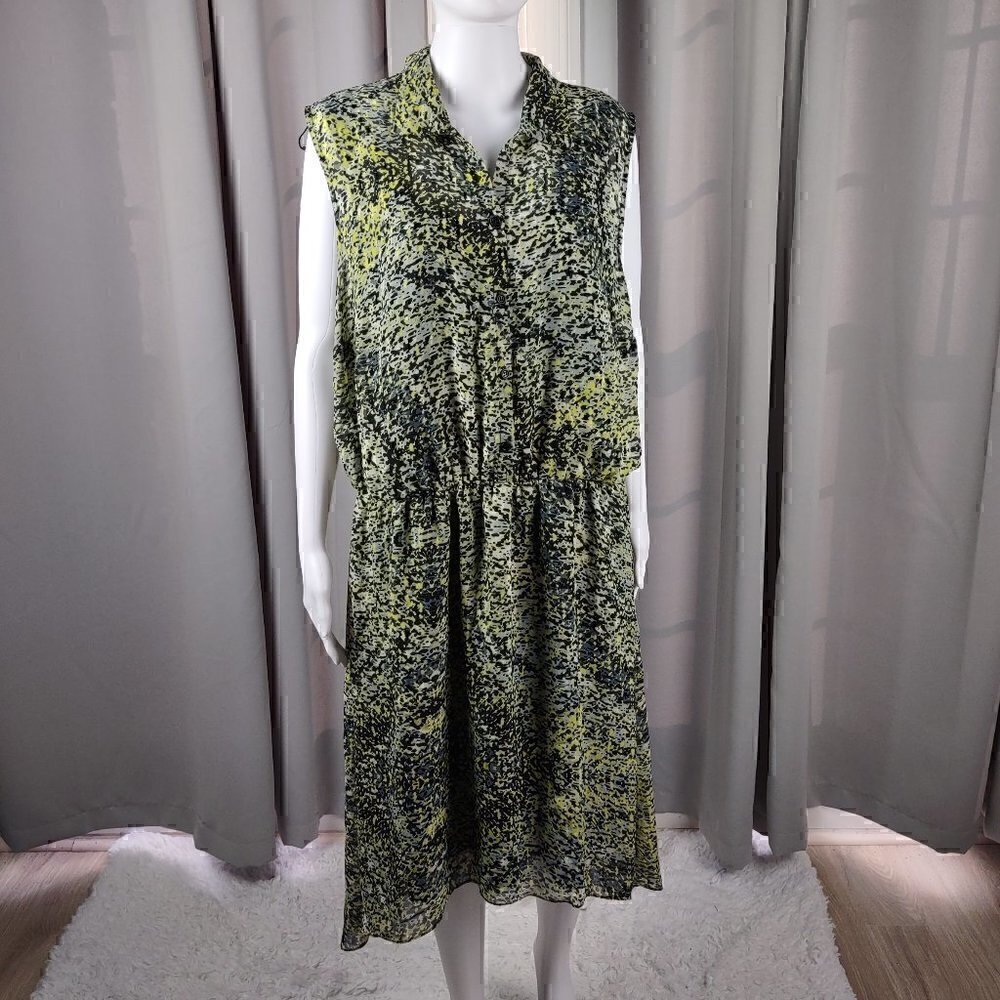 MSK Womens Yellow Green Black Sleeveless Geometric Chiffon Lined Dress Size 18W